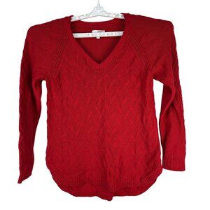 Sonoma Goods For Life Womens Red V-Neck Cable Knit Pullover Sweater Large Soft